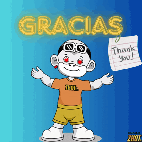 A Cartoon Character Holding A Note That Says " Thank You " GIF