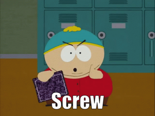 A Cartoon Character Holding A Notebook With The Words Screw You Guys Written Below Him GIF