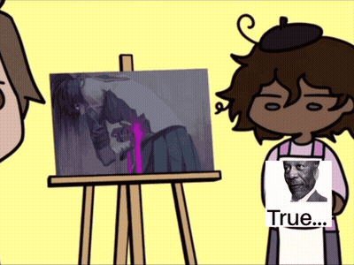 A Cartoon Character Holding A Picture Of A Man With The Words True On It GIF