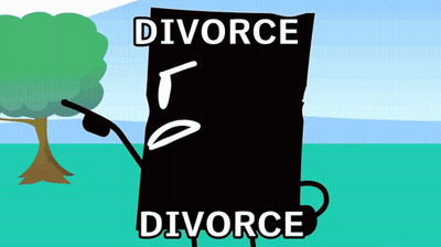 A Cartoon Character Holding A Piece Of Paper That Says Divorce GIF