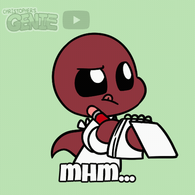 A Cartoon Character Holding A Piece Of Paper That Says Mhm On It GIF