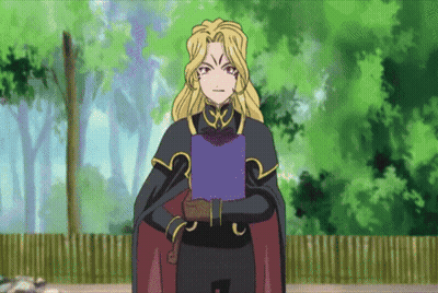 A Cartoon Character Holding A Purple Book With Trees In The Background GIF