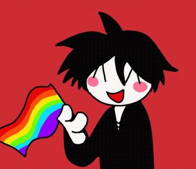 A Cartoon Character Holding A Rainbow Flag GIF