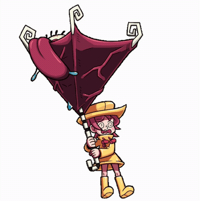 A Cartoon Character Holding A Red Umbrella With A Spiral On It GIF