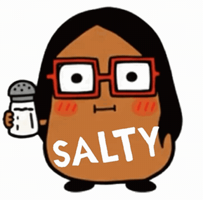 A Cartoon Character Holding A Salt Shaker With The Word Salty Written On It GIF