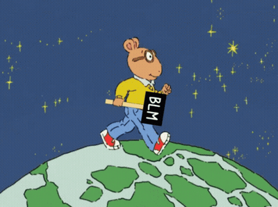 A Cartoon Character Holding A Sign That Says Blm On It GIF
