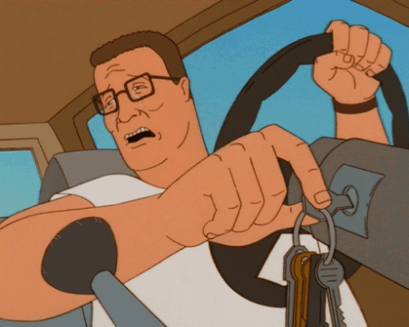 A Cartoon Character Holding A Steering Wheel And Keys GIF