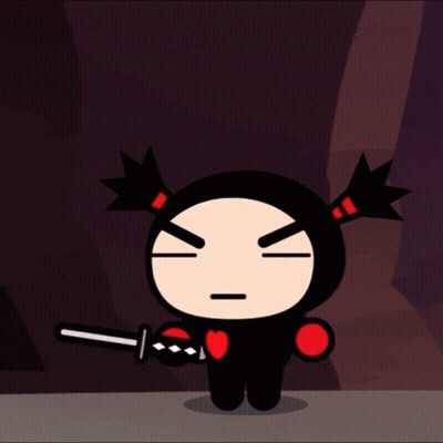 A Cartoon Character Holding A Sword And A Heart On Her Chest GIF