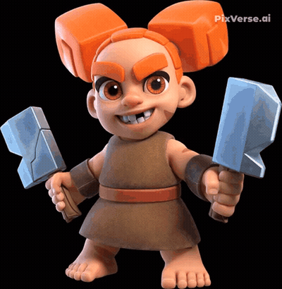 A Cartoon Character Holding Two Hammers With Pixverse.ai Written On The Bottom Right GIF