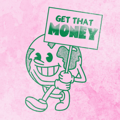 A Cartoon Character Holding Up A Sign That Says Get That Money GIF