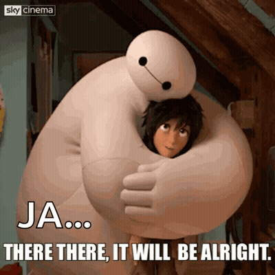 A Cartoon Character Hugging Another Cartoon Character With A Caption That Says Ja ... There There It Will Be Alright GIF