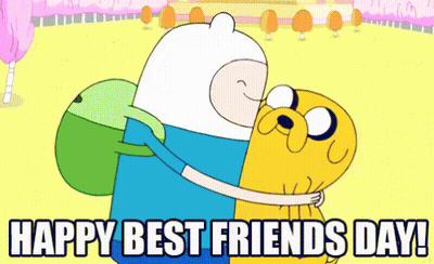 A Cartoon Character Hugging Another Cartoon Character With The Words Happy Best Friends Day GIF