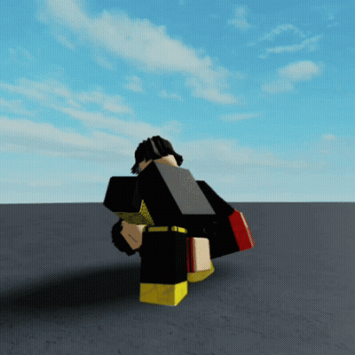 A Cartoon Character In A Black And Yellow Outfit Is Standing On A Gray Surface GIF