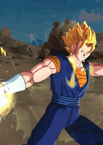 A Cartoon Character In A Blue And Orange Outfit Throws A Beam GIF