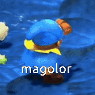 A Cartoon Character In A Blue Cape With The Word Magolor Written On It GIF