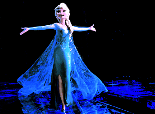 A Cartoon Character In A Blue Dress Is Standing In The Dark GIF