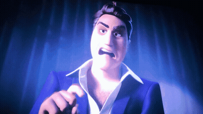 A Cartoon Character In A Blue Suit And White Shirt Is Making A Funny Face GIF