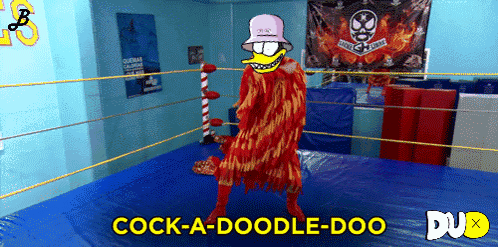 Cartoon Boxer With Cock-A-Doodle-Doo Text GIF