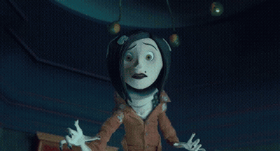 A Cartoon Character In A Dark Room With Purple Lights Behind Her GIF