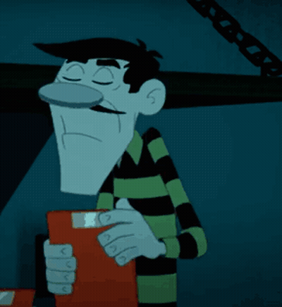 A Cartoon Character In A Green And Black Striped Shirt Holds An Orange Clipboard GIF