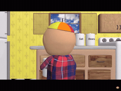 A Cartoon Character In A Kitchen With Salt And Beans GIF
