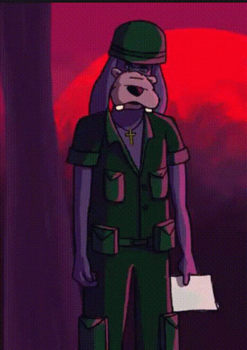 A Cartoon Character In A Military Uniform Holds A Piece Of Paper In His Hand GIF