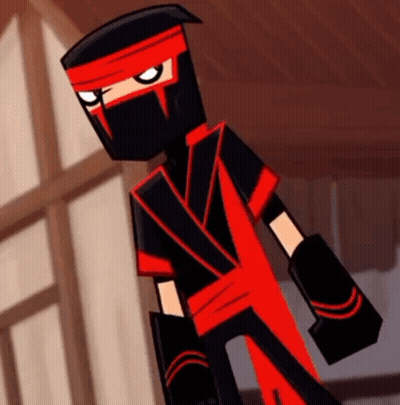 A Cartoon Character In A Red And Black Ninja Suit GIF