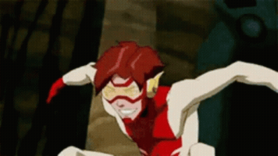 A Cartoon Character In A Red And White Outfit Is Flying Through The Air . GIF