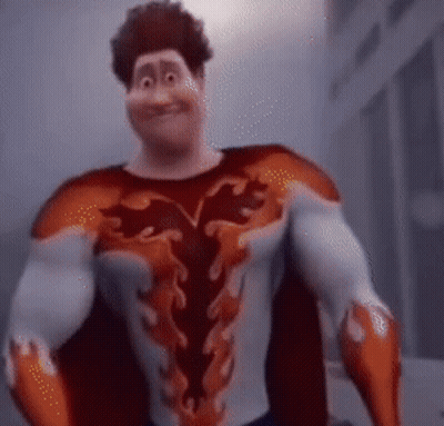 A Cartoon Character In A Red And White Superhero Costume Is Smiling . GIF