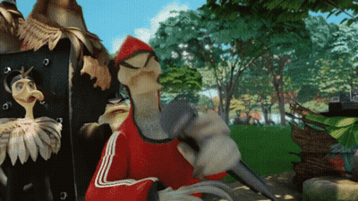 A Cartoon Character In A Red Jacket Is Holding A Gun GIF