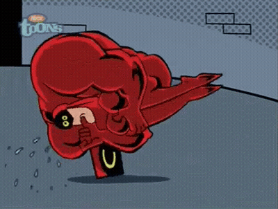 A Cartoon Character In A Red Superhero Costume Is Crying While Holding A Bottle . GIF