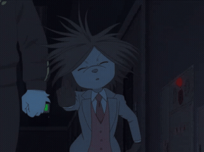 A Cartoon Character In A Suit And Tie Stands Next To A Man GIF