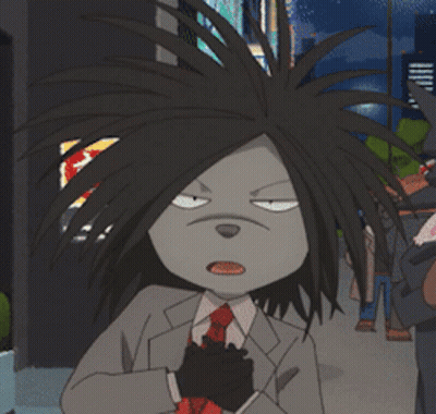 A Cartoon Character In A Suit And Tie With Long Hair GIF