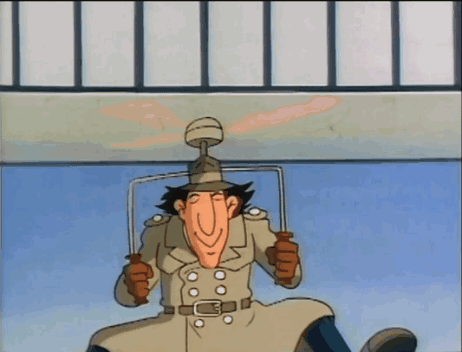 A Cartoon Character In A Trench Coat And Hat Is Holding A Metal Object In His Hands GIF