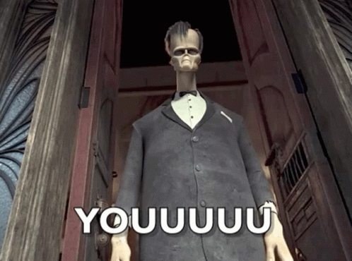 A Cartoon Character In A Tuxedo Is Standing In Front Of A Door That Says Youuu GIF