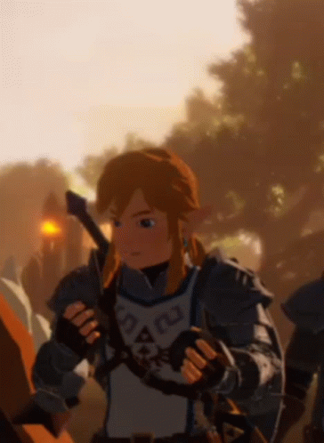 A Cartoon Character In Armor Is Holding A Sword In His Hand . GIF
