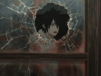 A Cartoon Character Is Behind A Broken Glass With The Word Opa Written On It GIF