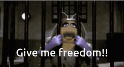 A Cartoon Character Is Behind Bars With The Words Give Me Freedom GIF
