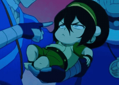 A Cartoon Character Is Being Held In Someone 'S Arms With A Blue Background GIF