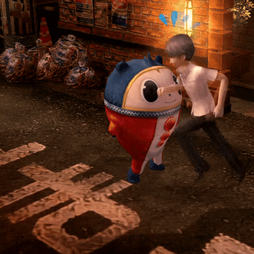 A Cartoon Character Is Being Pushed By A Man In Front Of A Sign That Says T.o. GIF