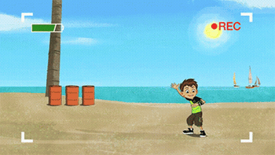 A Cartoon Character Is Being Recorded On A Beach With The Word Rec In The Corner GIF