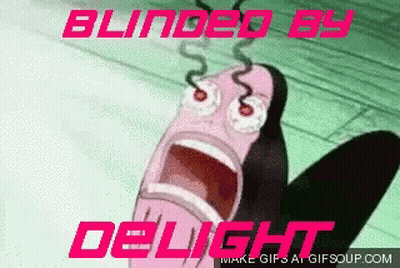 A Cartoon Character Is Blinded By Delight And Has A Surprised Look On His Face GIF