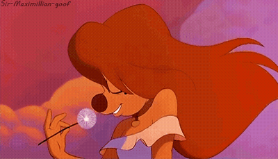 a cartoon character is blowing a dandelion in the wind