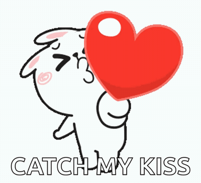 A Cartoon Character Is Blowing A Red Heart With The Words Catch My Kiss Below It GIF