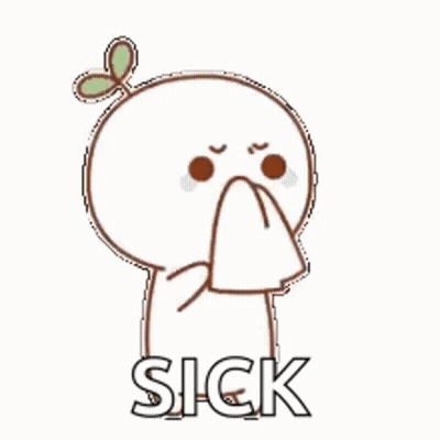 A Cartoon Character Is Blowing His Nose And The Word Sick Is Written Below Him . GIF