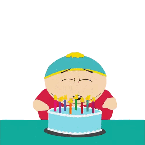 A Cartoon Character Is Blowing Out Candles On A Cake Sticker