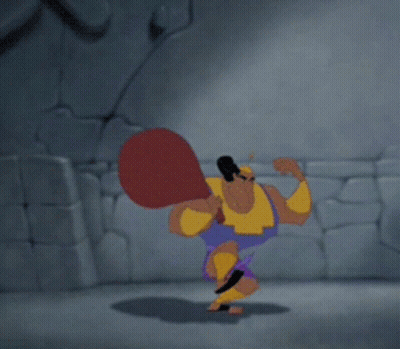 A Cartoon Character Is Carrying A Large Sack On His Back GIF