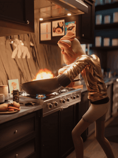 A Cartoon Character Is Cooking In A Kitchen GIF