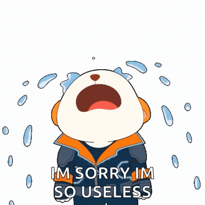 A Cartoon Character Is Crying And Saying I 'M Sorry Im So Useless GIF