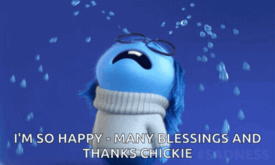 A Cartoon Character Is Crying And Says I 'M So Happy Many Blessings And Thanks Chickie GIF